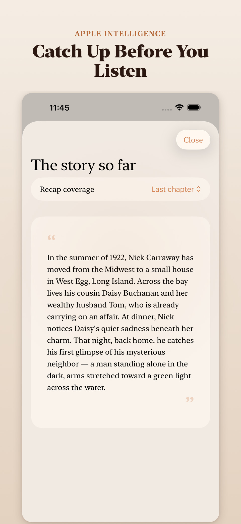 Audiobook Player Apple Intelligence chapter recap screen